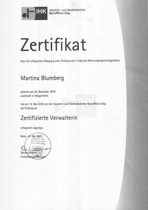 Zertifikat Immobilienverwalter